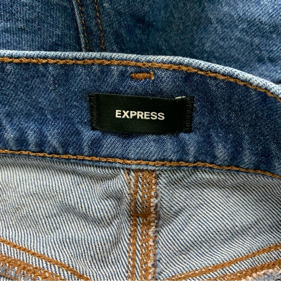 Express Dad Short High Rise Stretch Size 8 Dark Blue Wash 5 Pocket Denim - Picture 4 of 10